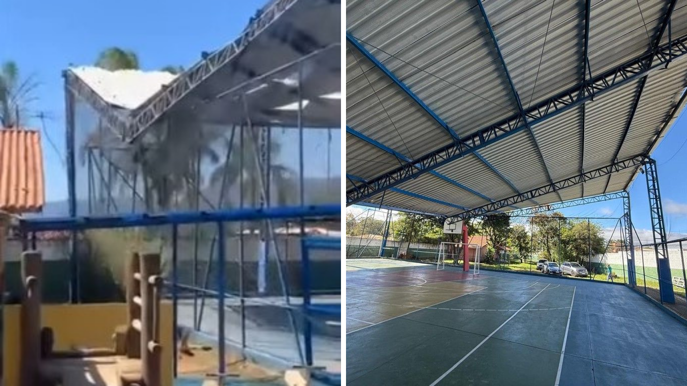 Estrutura da quadra da escola Maestro, em Cabreúva