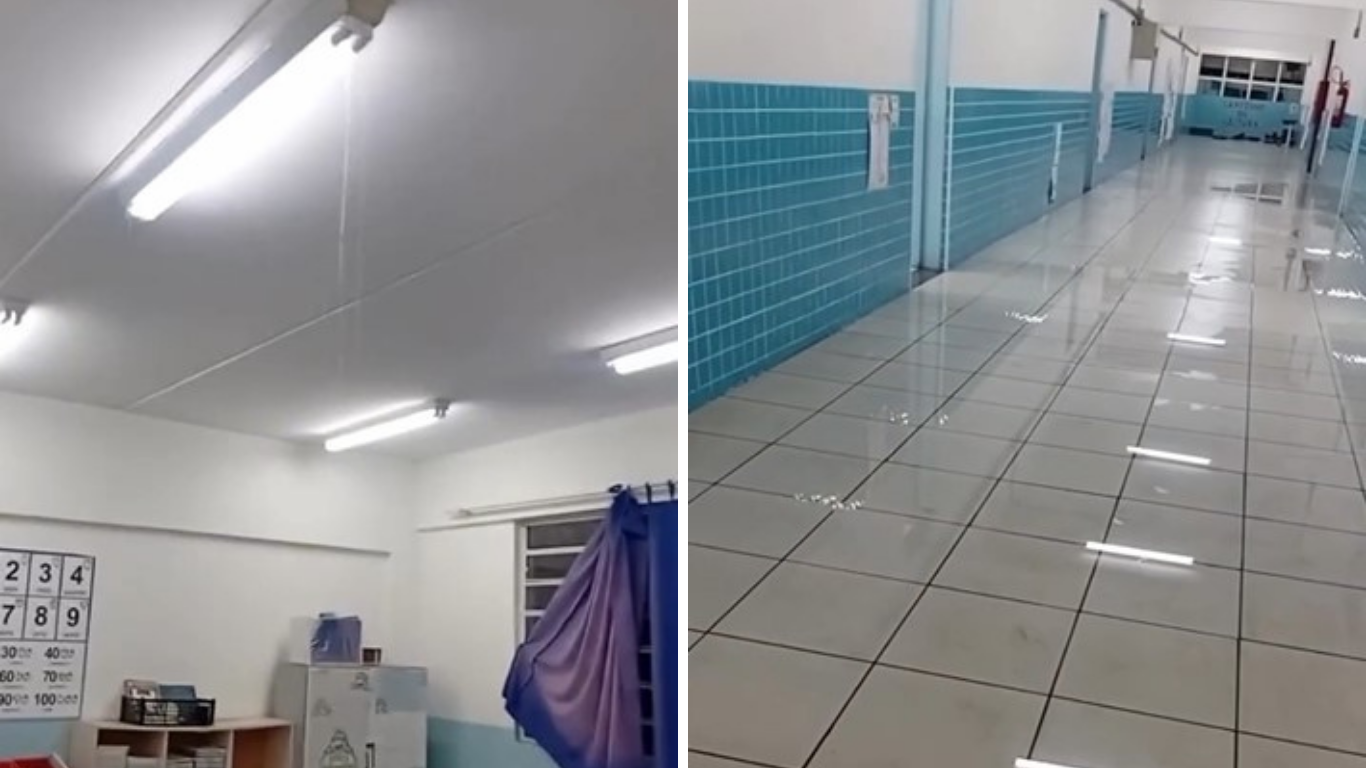 NEC do Centro de Caieiras tomada por água da chuva